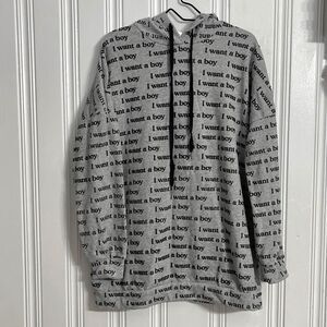 Fashion Nova I want a boy Women’s Gray Black hooded Sweatshirt mini Dress size M